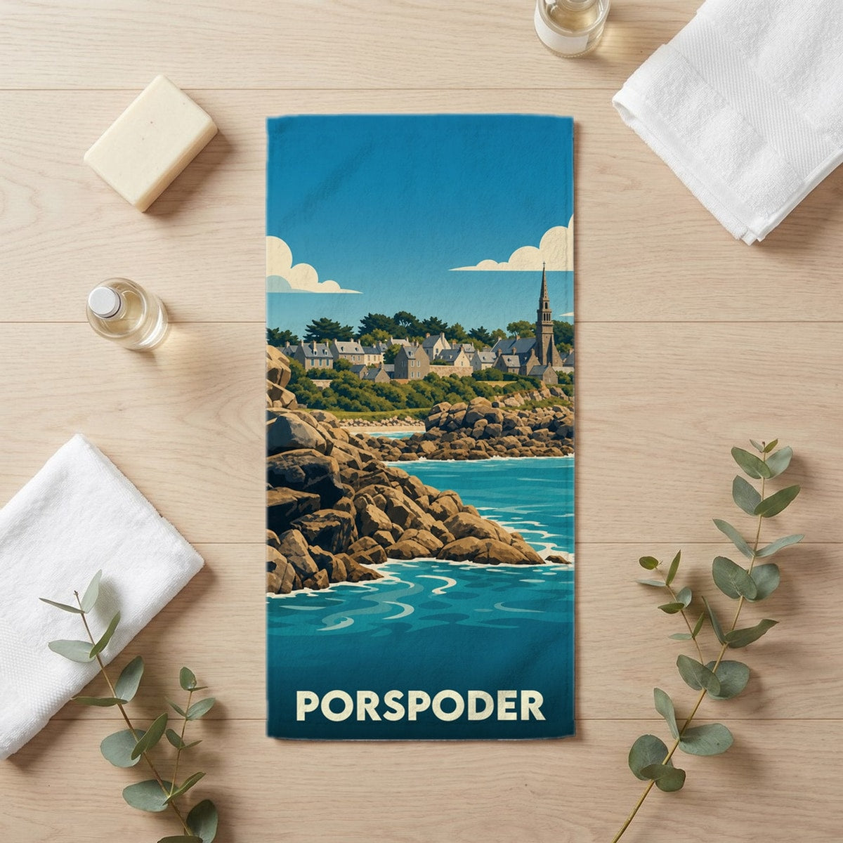 Serviette de bain 30 cm x 60 cm souvenir de Porspoder
