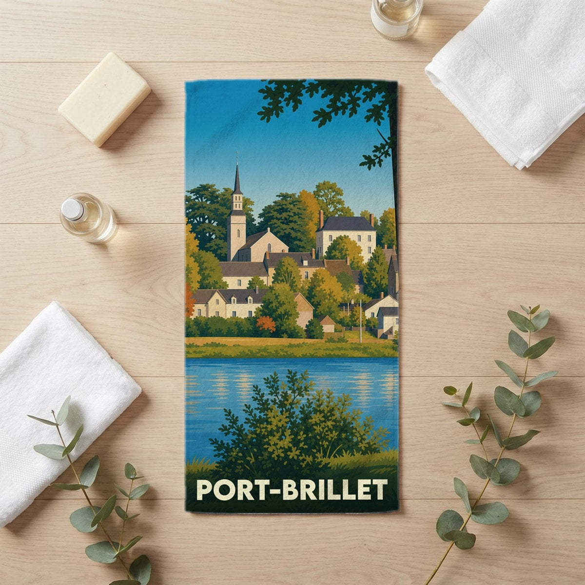 Serviette de bain 30 cm x 60 cm souvenir de Port-Brillet