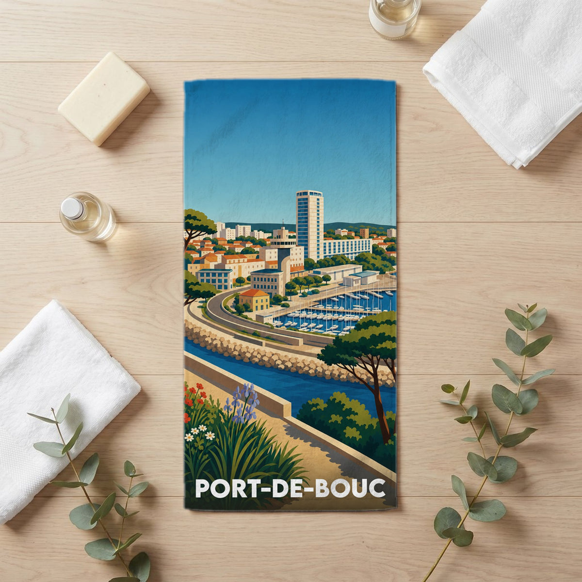 Serviette de bain 30 cm x 60 cm souvenir de Port-de-Bouc