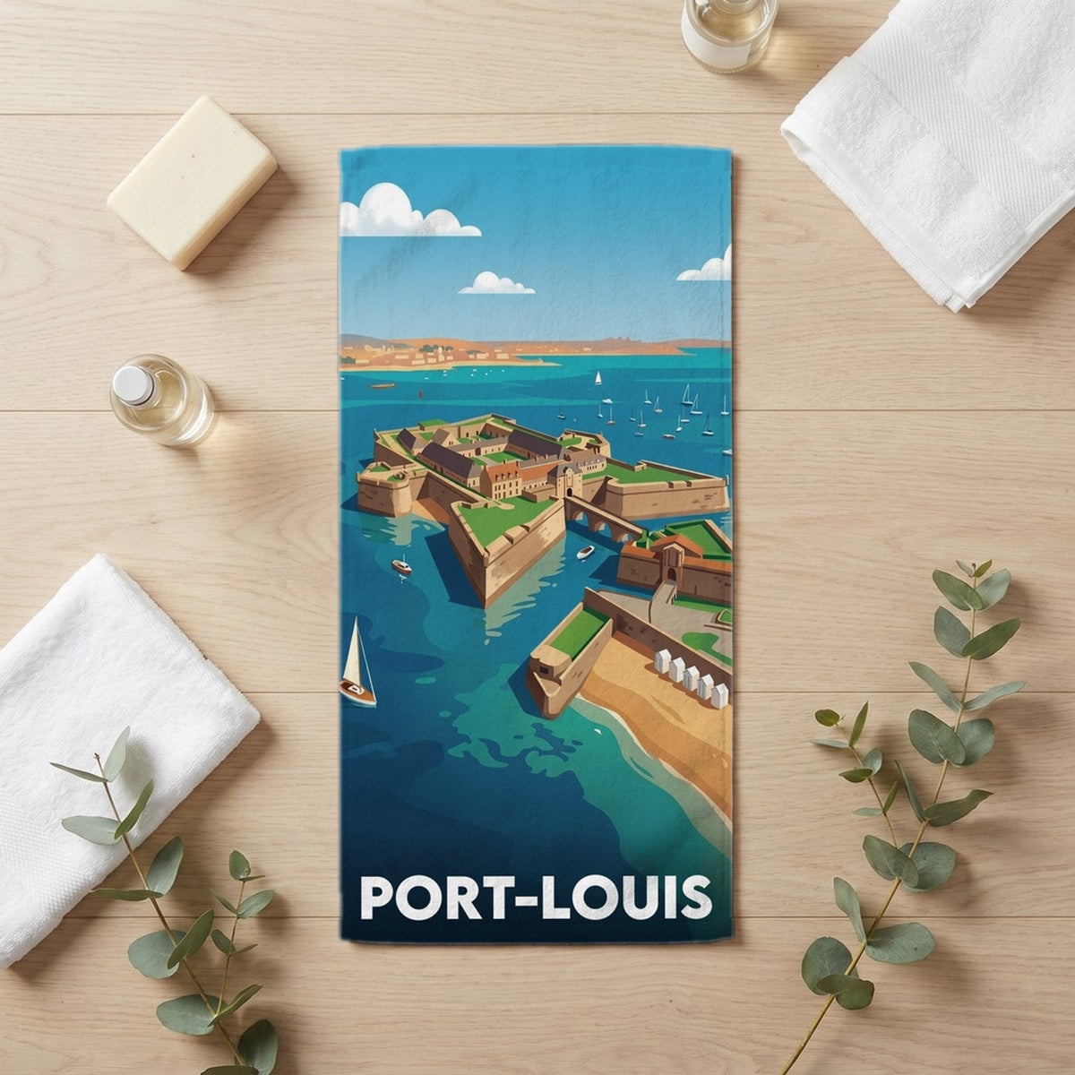 Serviette de bain 30 cm x 60 cm souvenir de Port-Louis