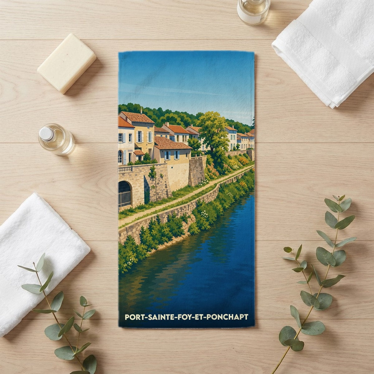 Serviette de bain 30 cm x 60 cm souvenir de Port-Sainte-Foy-et-Ponchapt