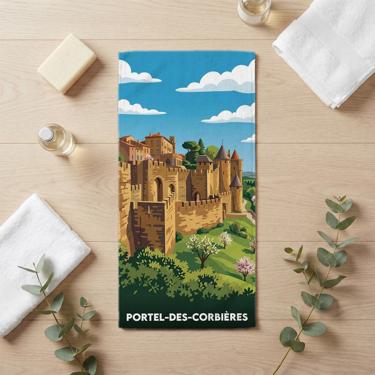Serviette de bain 30 cm x 60 cm souvenir de Portel-des-Corbières