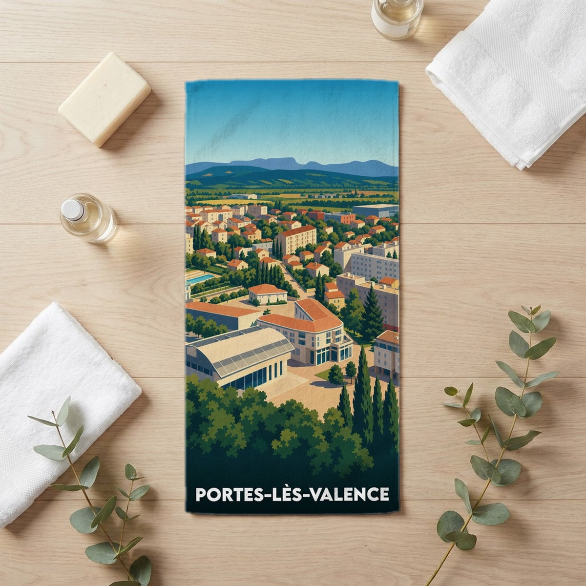 Serviette de bain 30 cm x 60 cm souvenir de Portes-lès-Valence