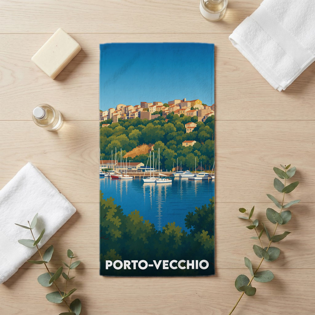 Serviette de bain 30 cm x 60 cm souvenir de Porto-Vecchio