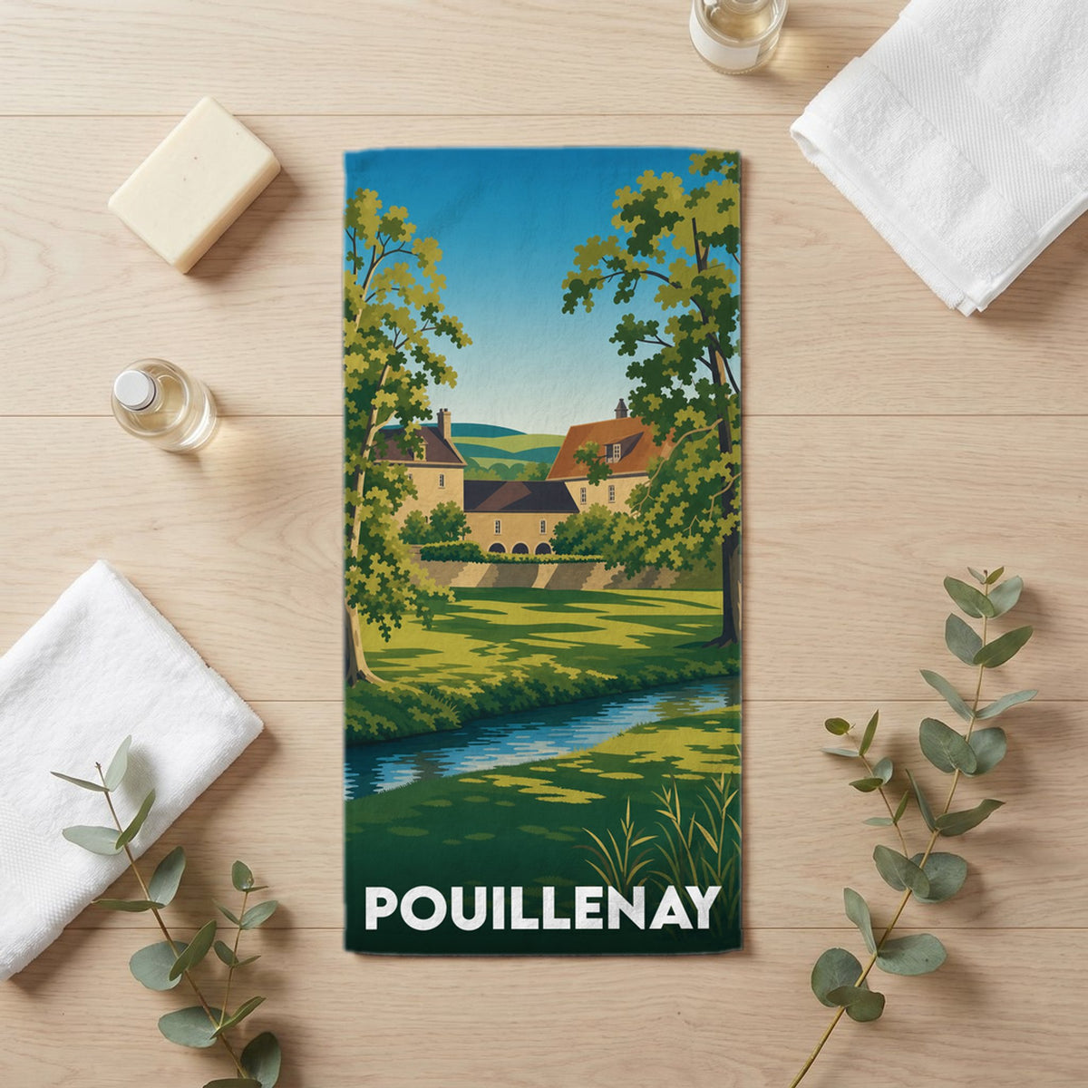 Serviette de bain 30 cm x 60 cm souvenir de Pouillenay