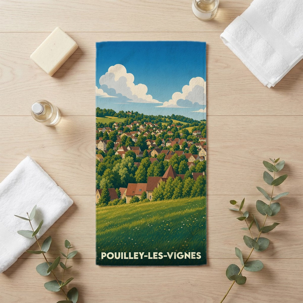 Serviette de bain 30 cm x 60 cm souvenir de Pouilley-les-Vignes