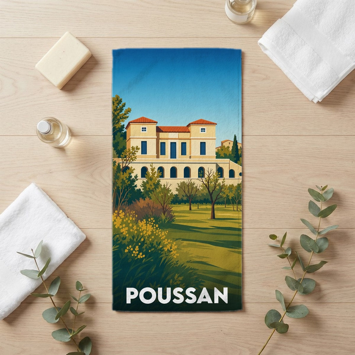 Serviette de bain 30 cm x 60 cm souvenir de Poussan