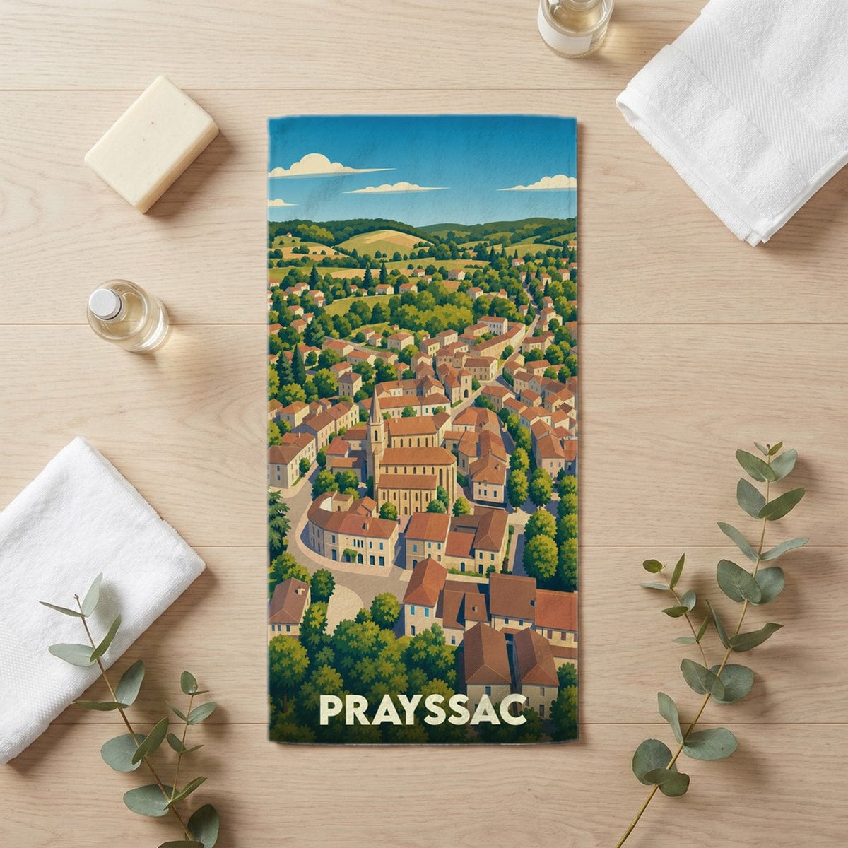 Serviette de bain 30 cm x 60 cm souvenir de Prayssac