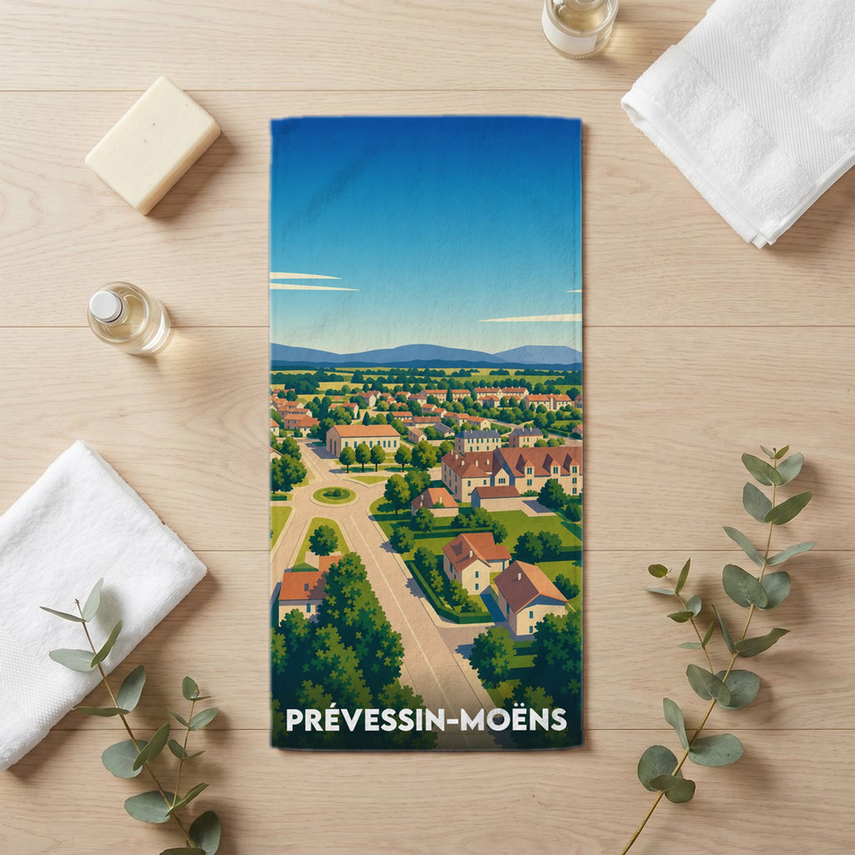 Serviette de bain 30 cm x 60 cm souvenir de Prévessin-Moëns