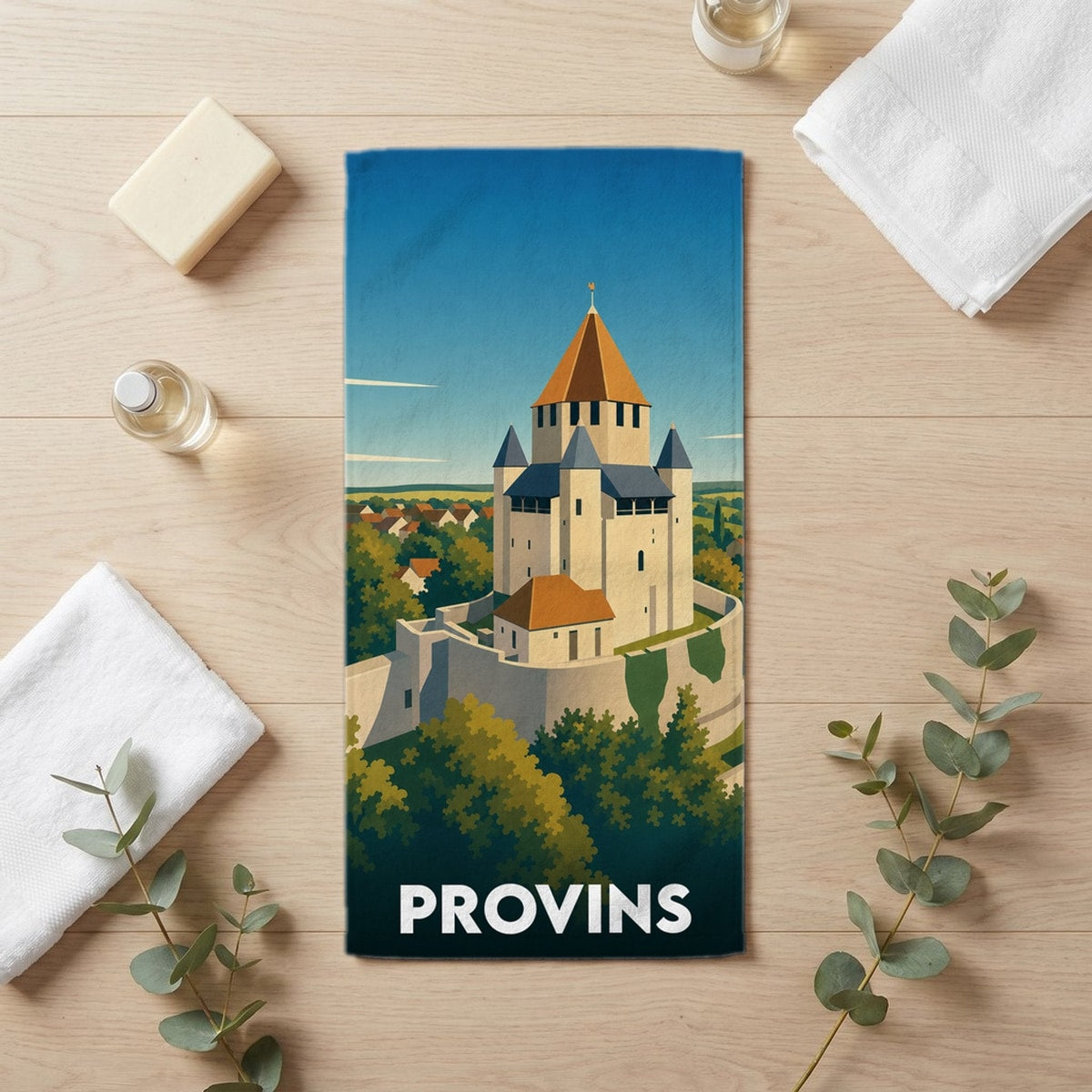 Serviette de bain 30 cm x 60 cm souvenir de Provins