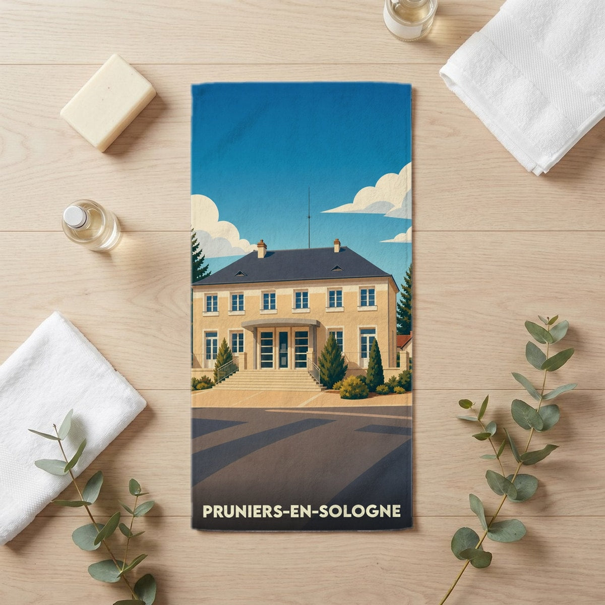 Serviette de bain 30 cm x 60 cm souvenir de Pruniers-en-Sologne