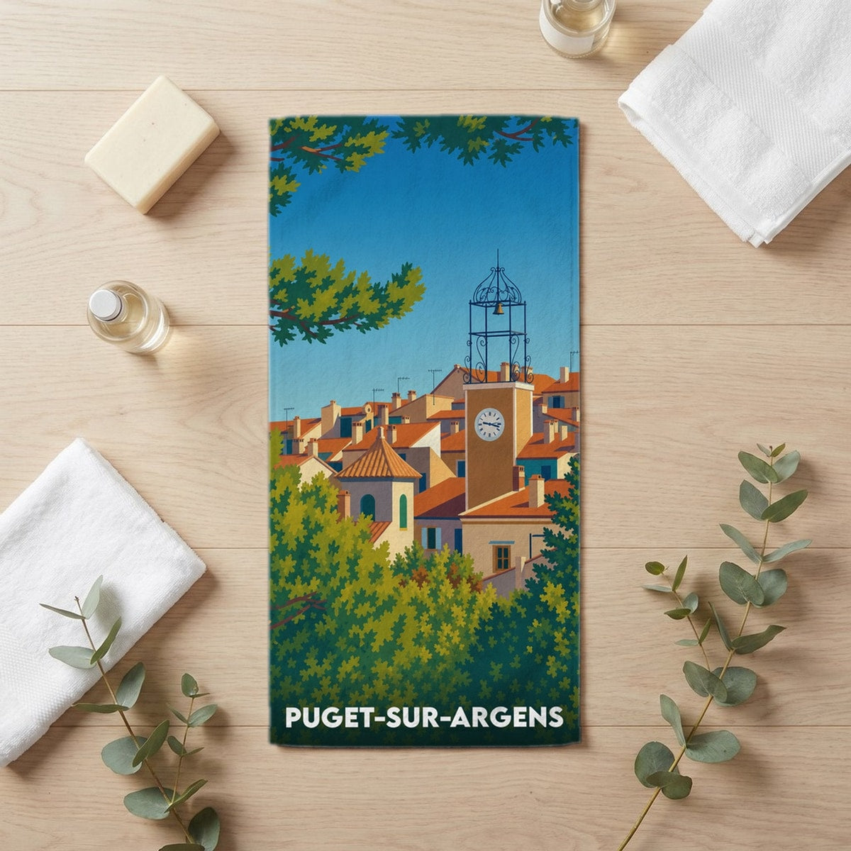 Serviette de bain 30 cm x 60 cm souvenir de Puget-sur-Argens