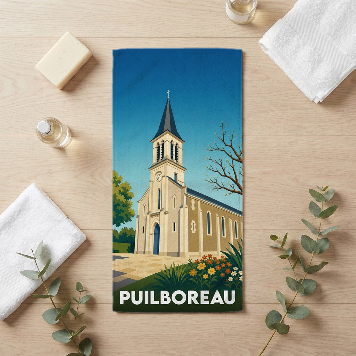 Serviette de bain 30 cm x 60 cm souvenir de Puilboreau