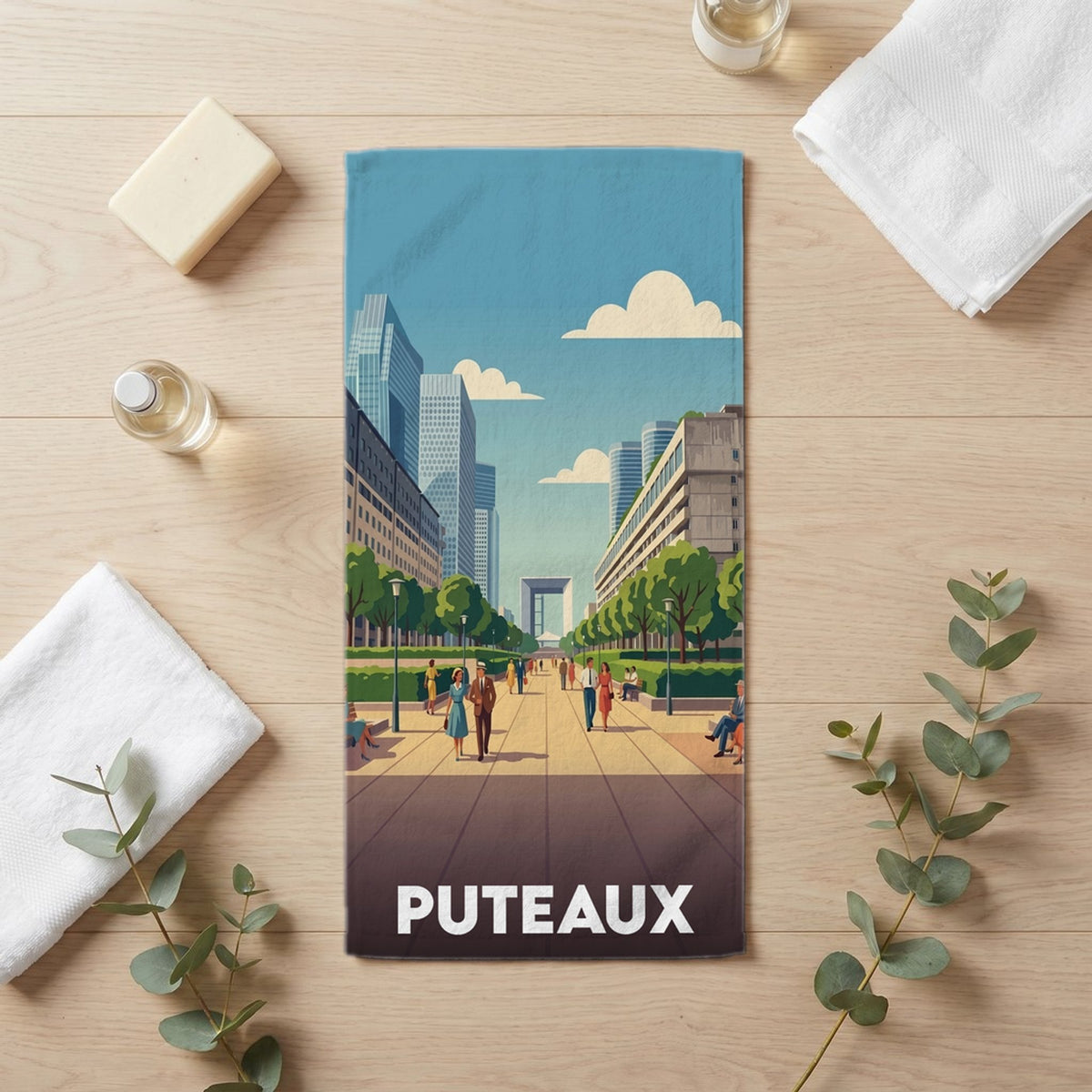 Serviette de bain 30 cm x 60 cm souvenir de Puteaux
