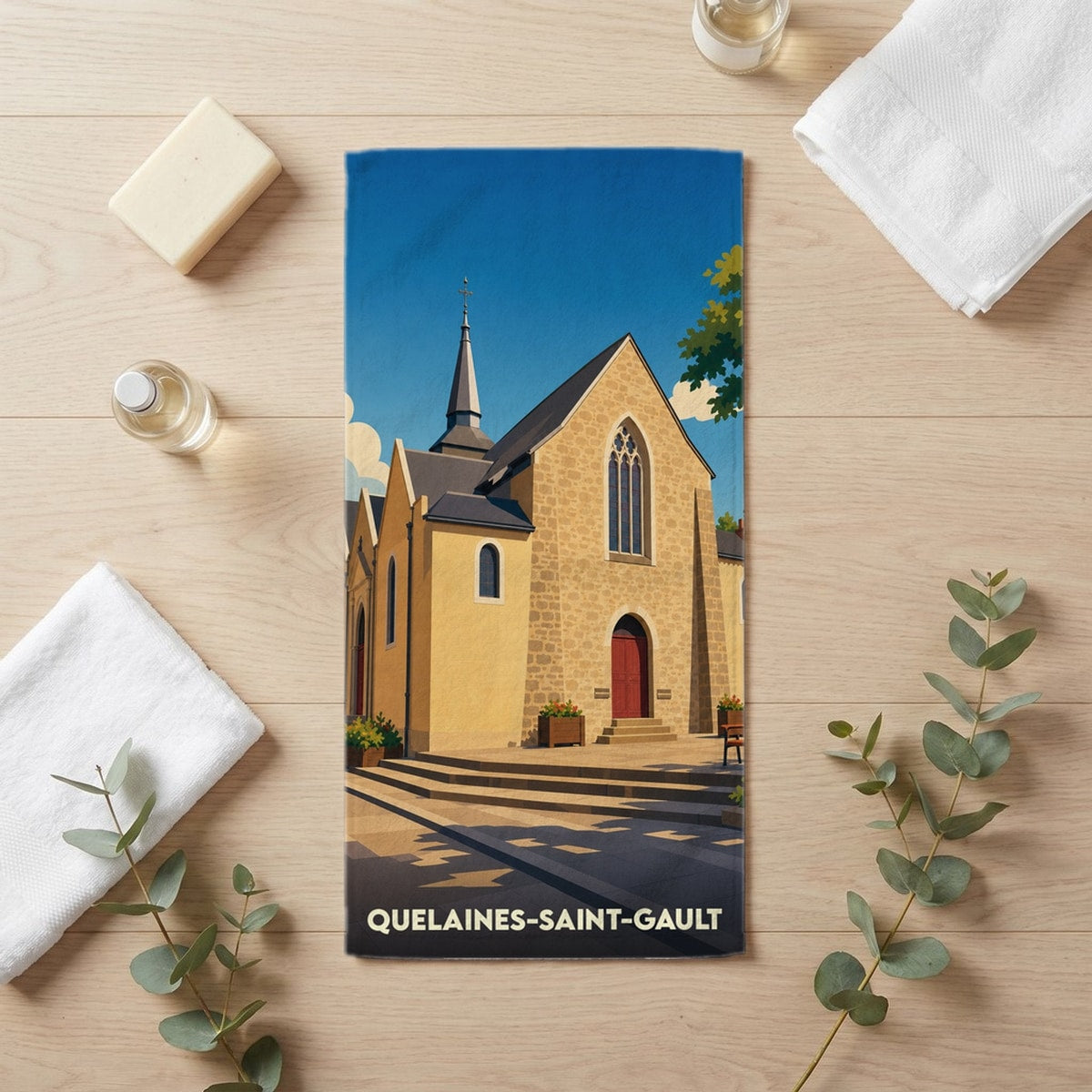 Serviette de bain 30 cm x 60 cm souvenir de Quelaines-Saint-Gault