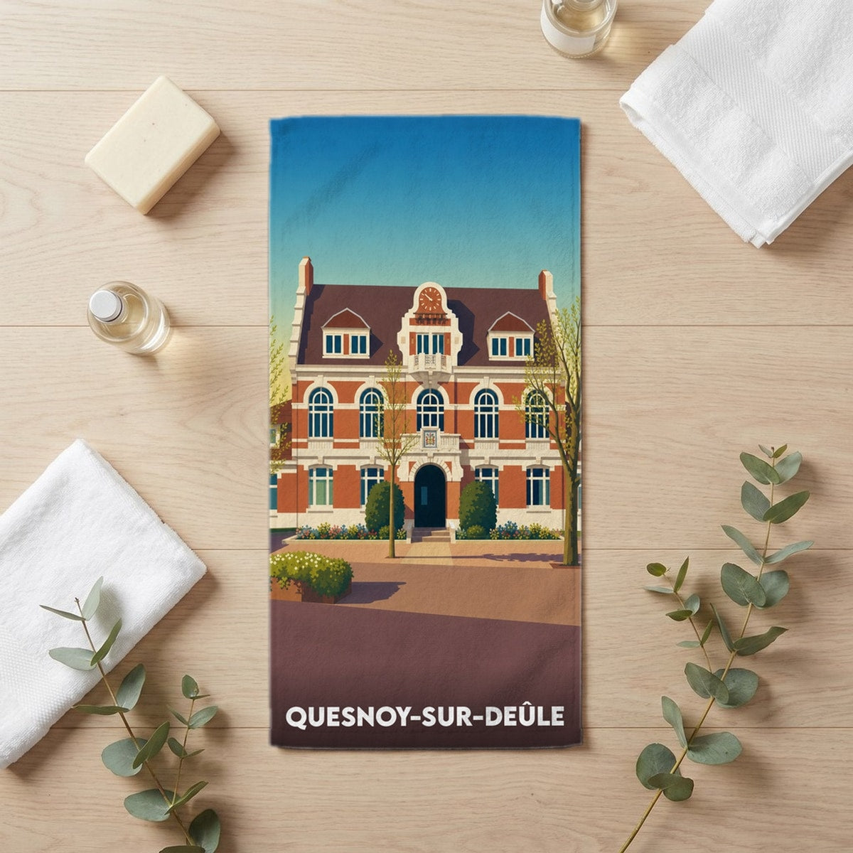 Serviette de bain 30 cm x 60 cm souvenir de Quesnoy-sur-Deûle