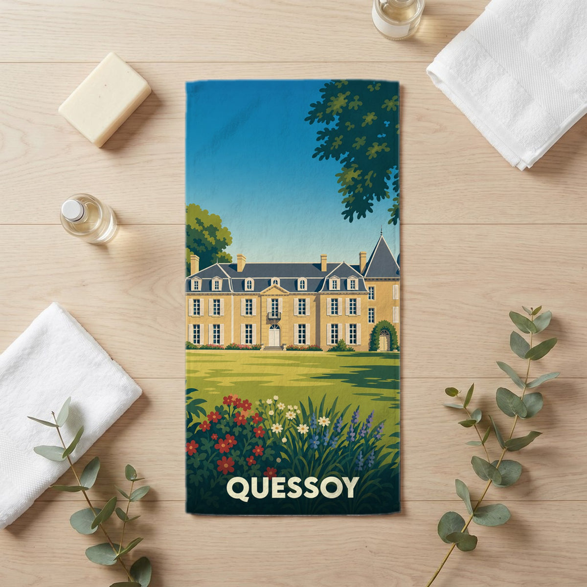 Serviette de bain 30 cm x 60 cm souvenir de Quessoy