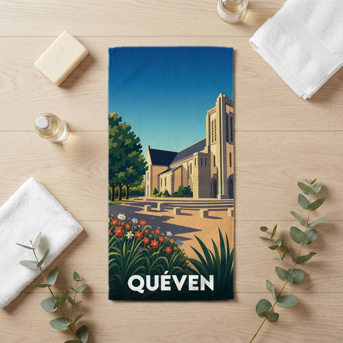 Serviette de bain 30 cm x 60 cm souvenir de Quéven