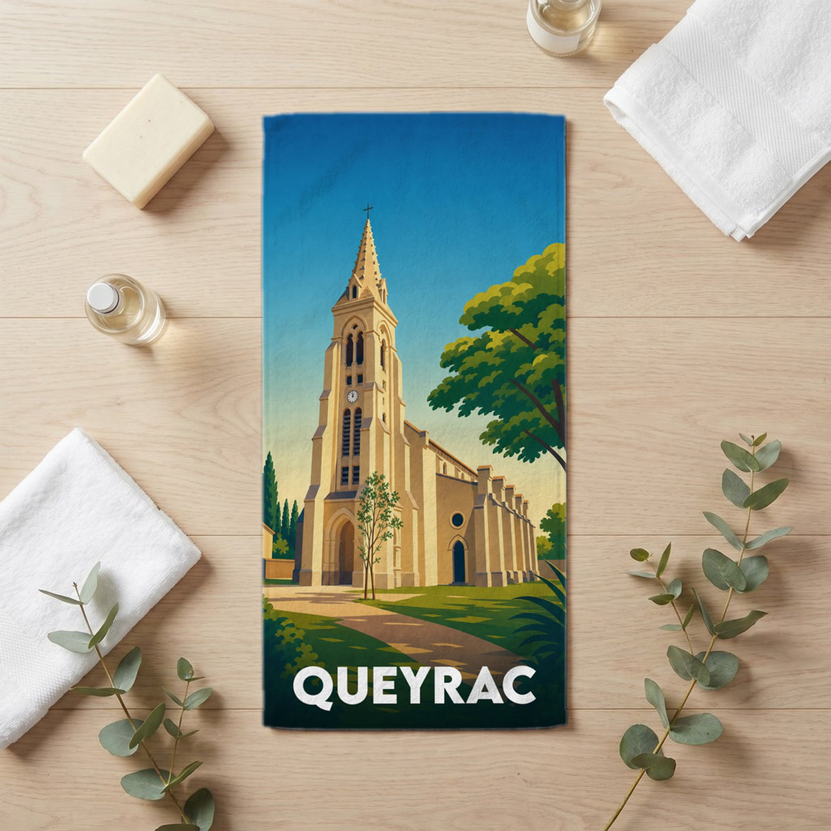 Serviette de bain 30 cm x 60 cm souvenir de Queyrac