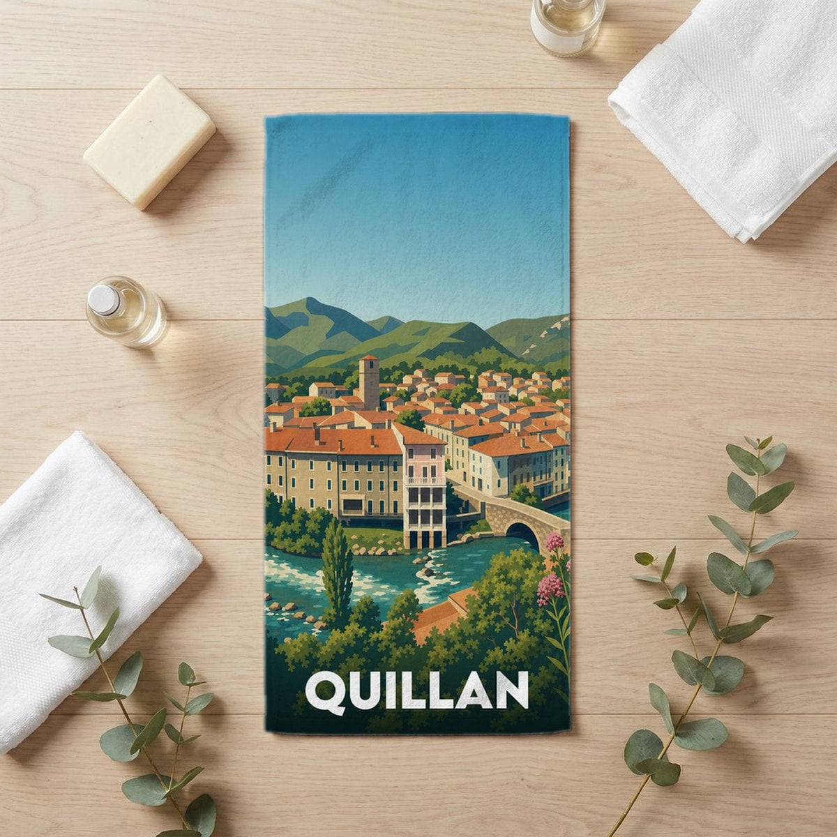 Serviette de bain 30 cm x 60 cm souvenir de Quillan