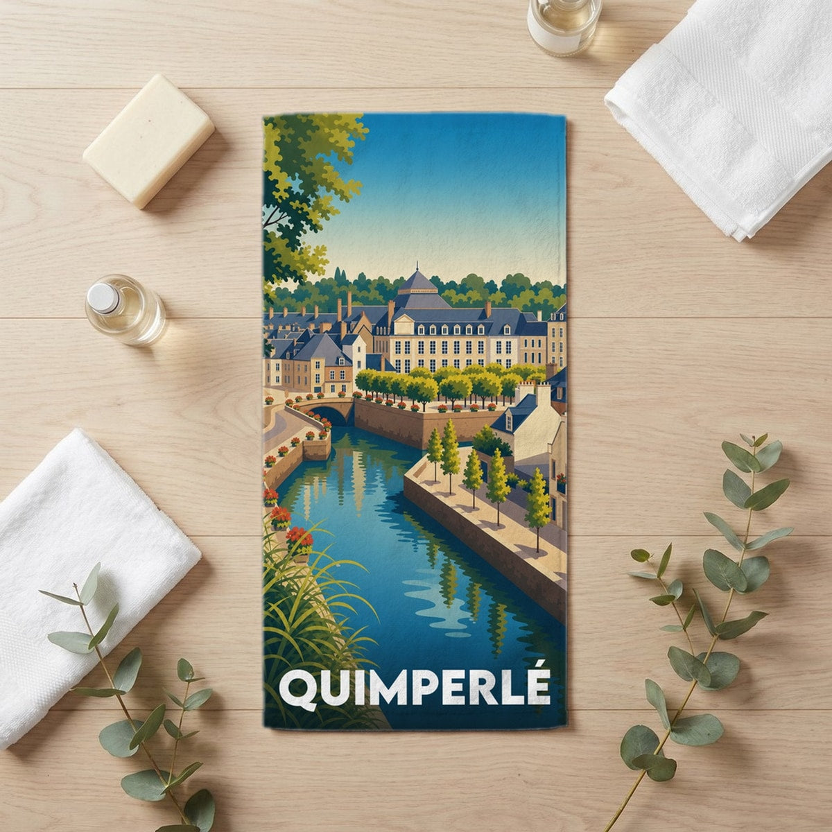Serviette de bain 30 cm x 60 cm souvenir de Quimperlé