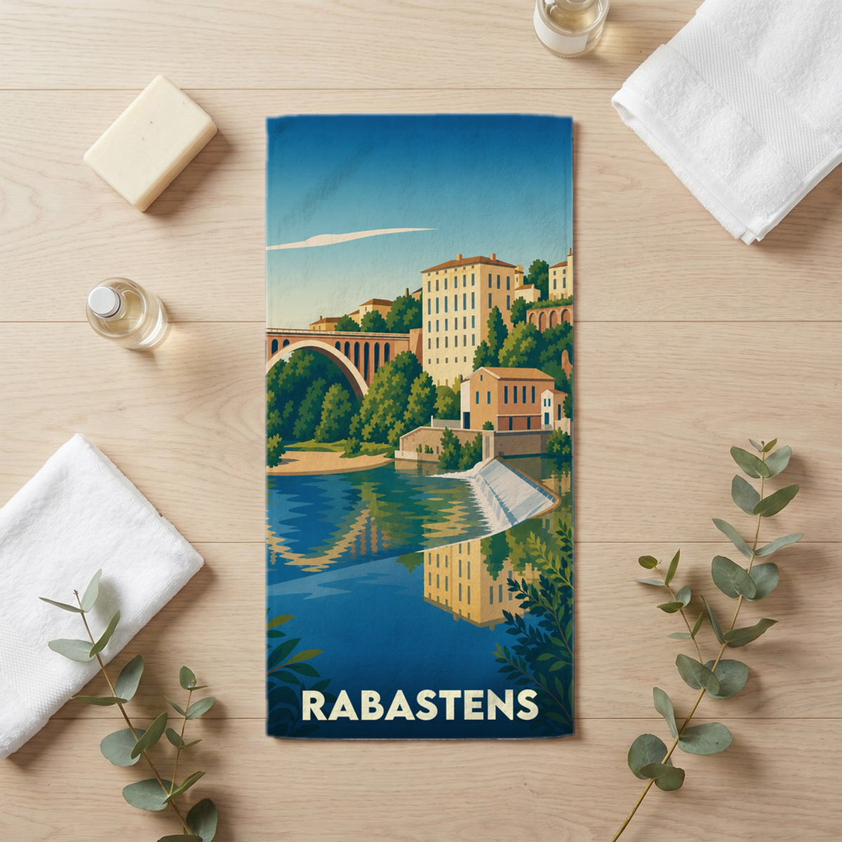 Serviette de bain 30 cm x 60 cm souvenir de Rabastens