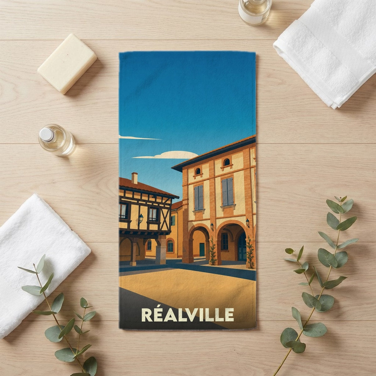 Serviette de bain 30 cm x 60 cm souvenir de Réalville