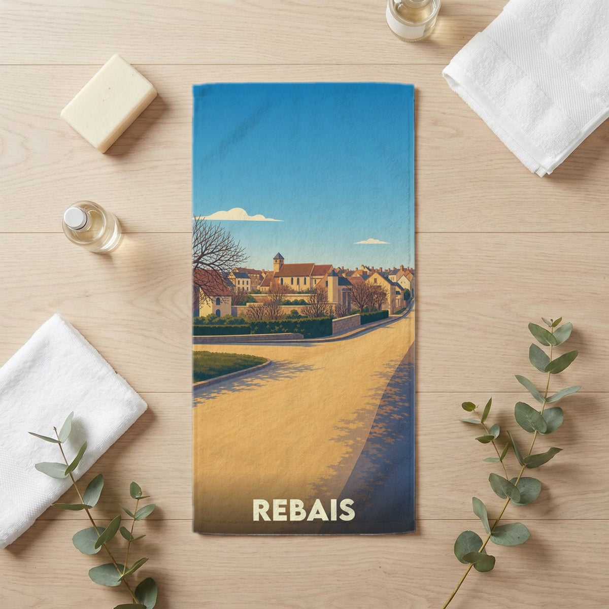 Serviette de bain 30 cm x 60 cm souvenir de Rebais