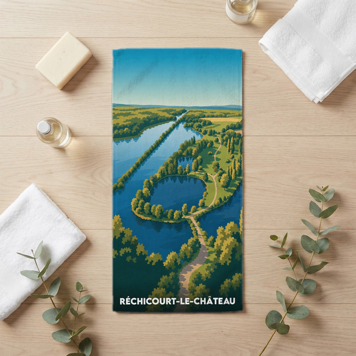 Serviette de bain 30 cm x 60 cm souvenir de Réchicourt-le-Château