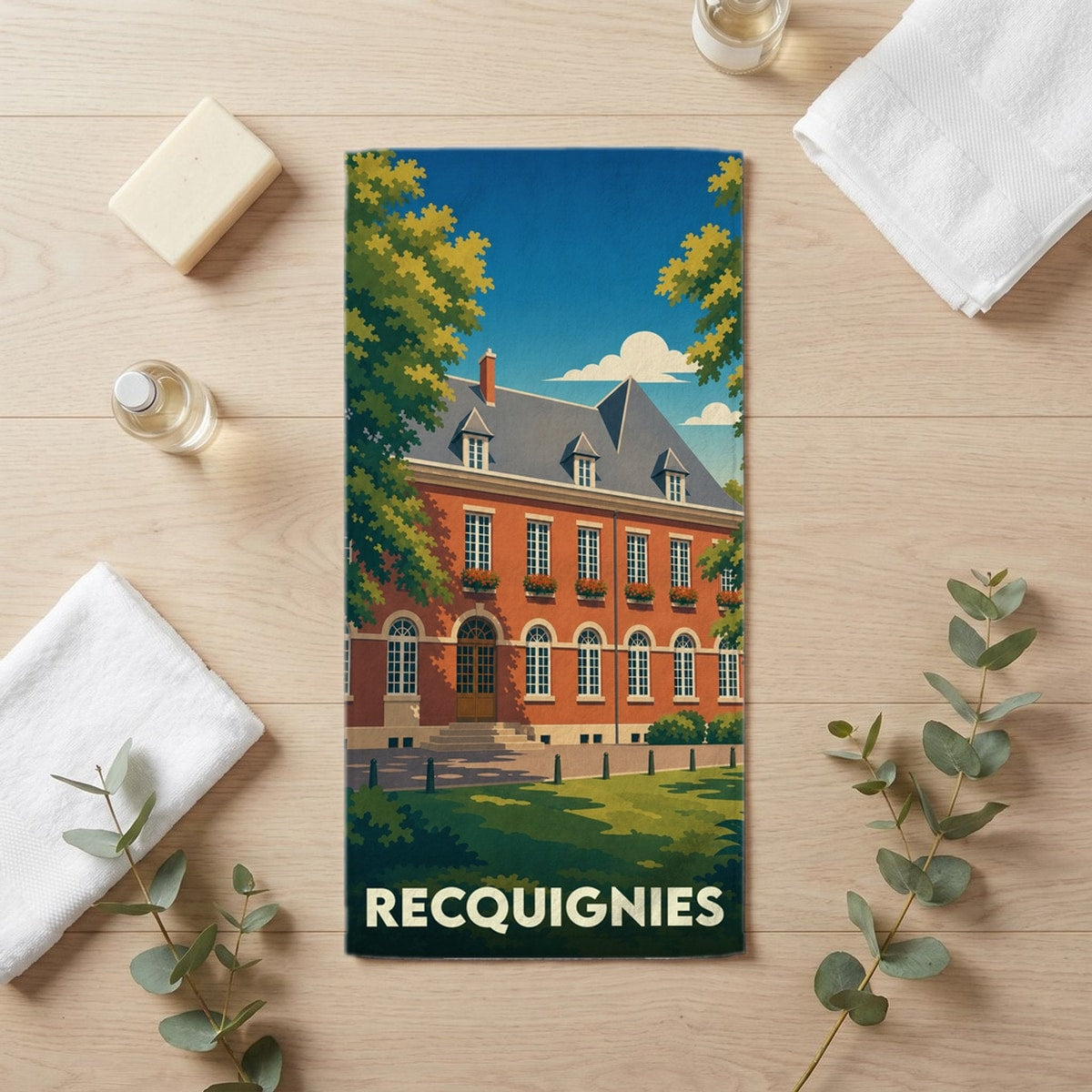 Serviette de bain 30 cm x 60 cm souvenir de Recquignies
