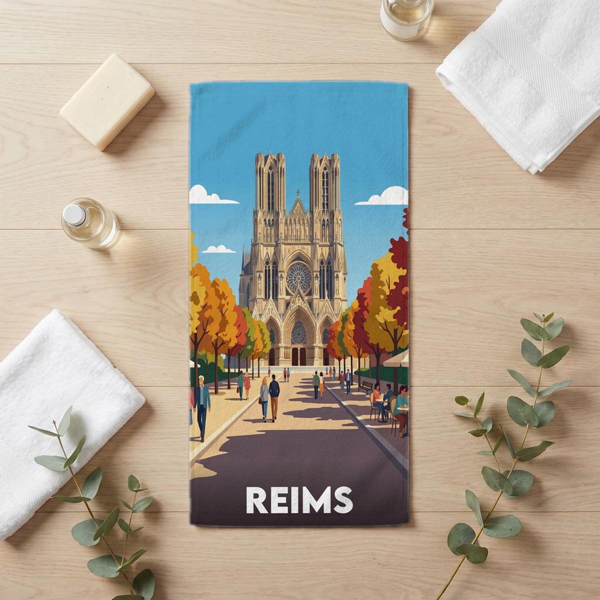 Serviette de bain 30 cm x 60 cm souvenir de Reims