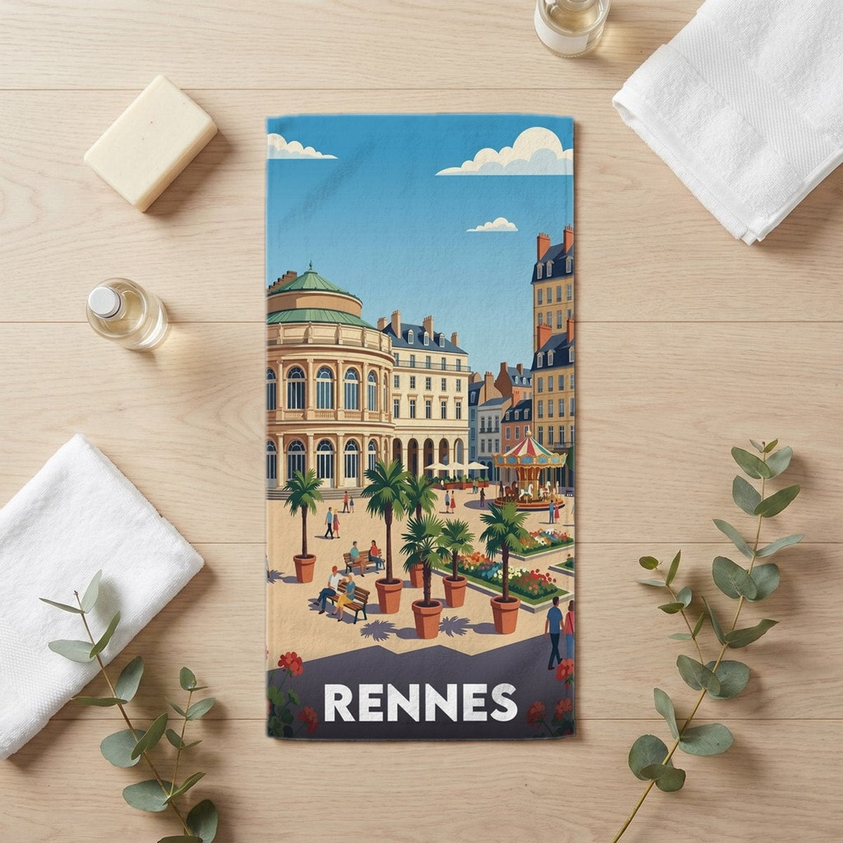 Serviette de bain 30 cm x 60 cm souvenir de Rennes