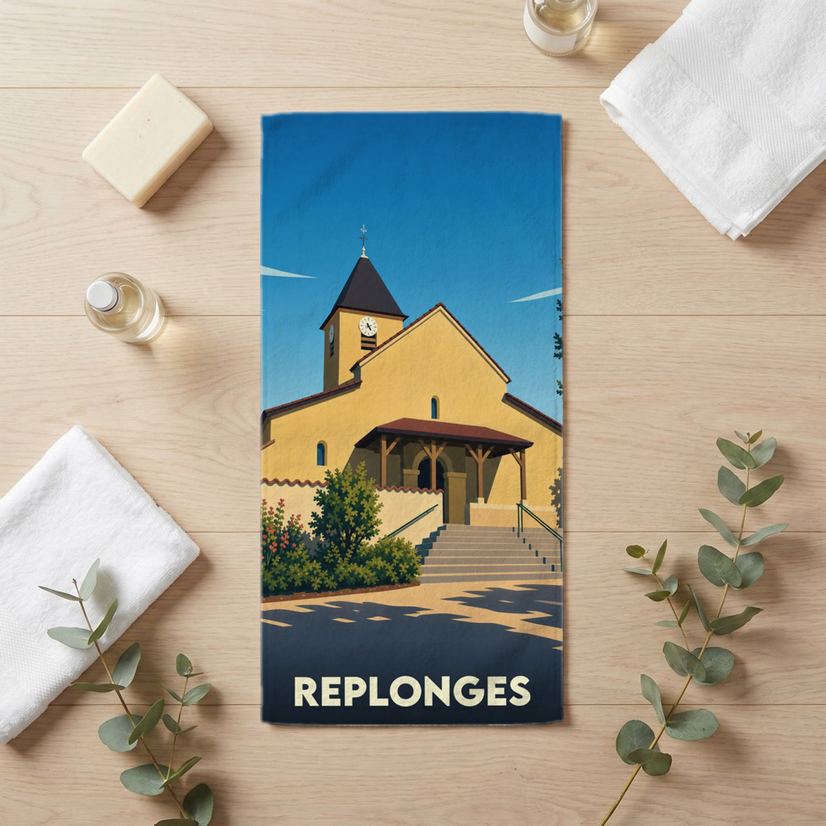 Serviette de bain 30 cm x 60 cm souvenir de Replonges