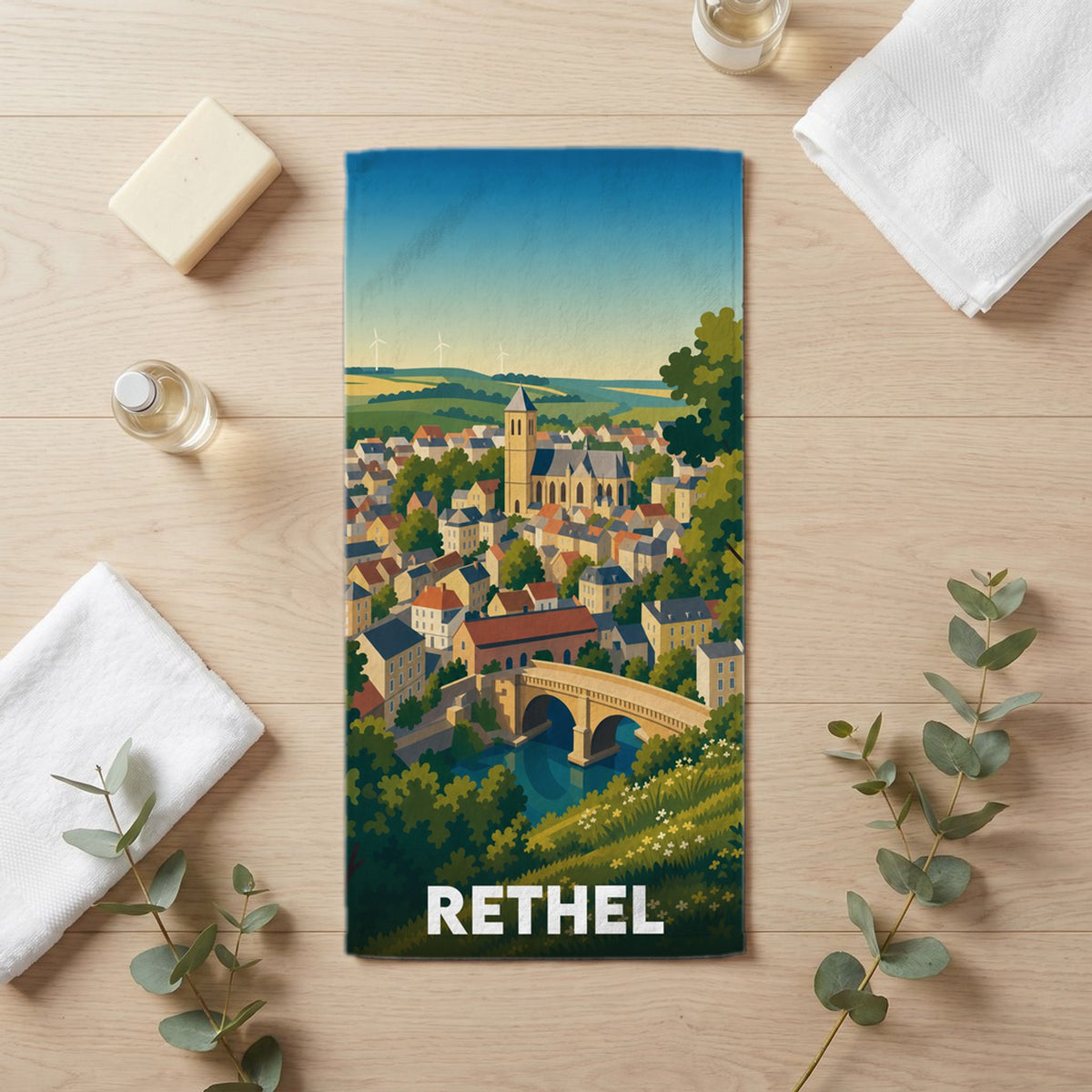 Serviette de bain 30 cm x 60 cm souvenir de Rethel
