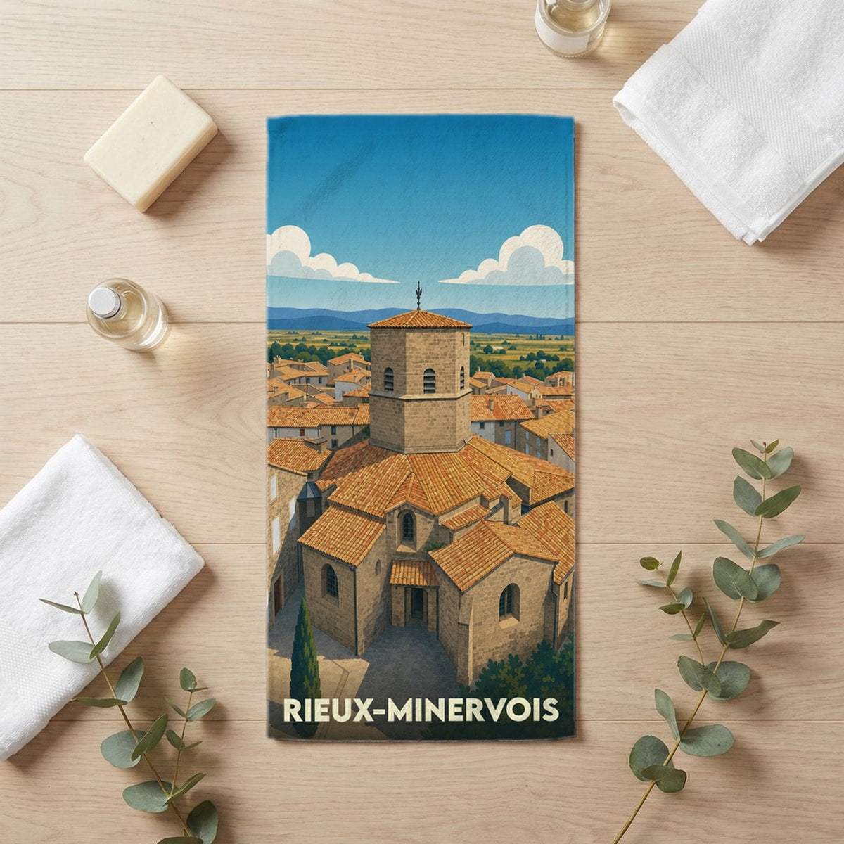 Serviette de bain 30 cm x 60 cm souvenir de Rieux-Minervois