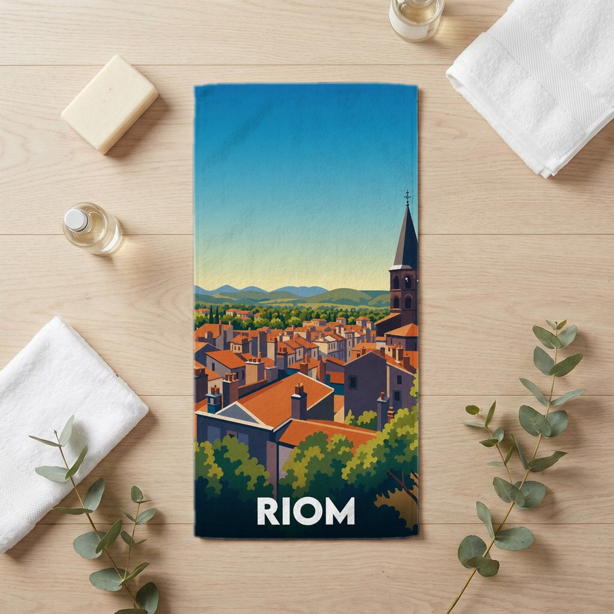 Serviette de bain 30 cm x 60 cm souvenir de Riom