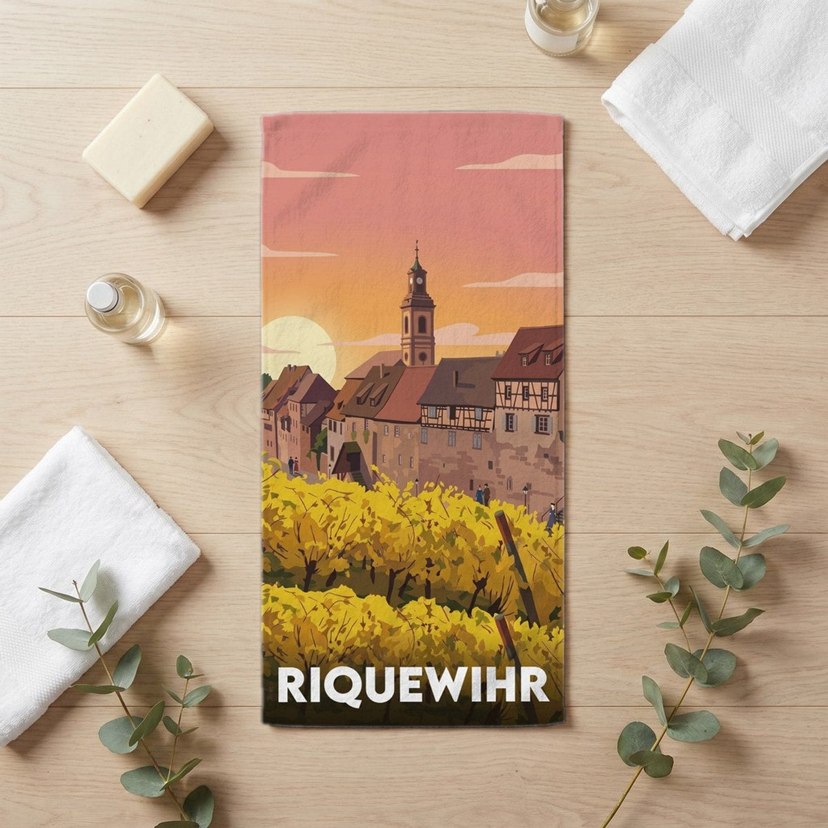Serviette de bain 30 cm x 60 cm souvenir de Riquewihr