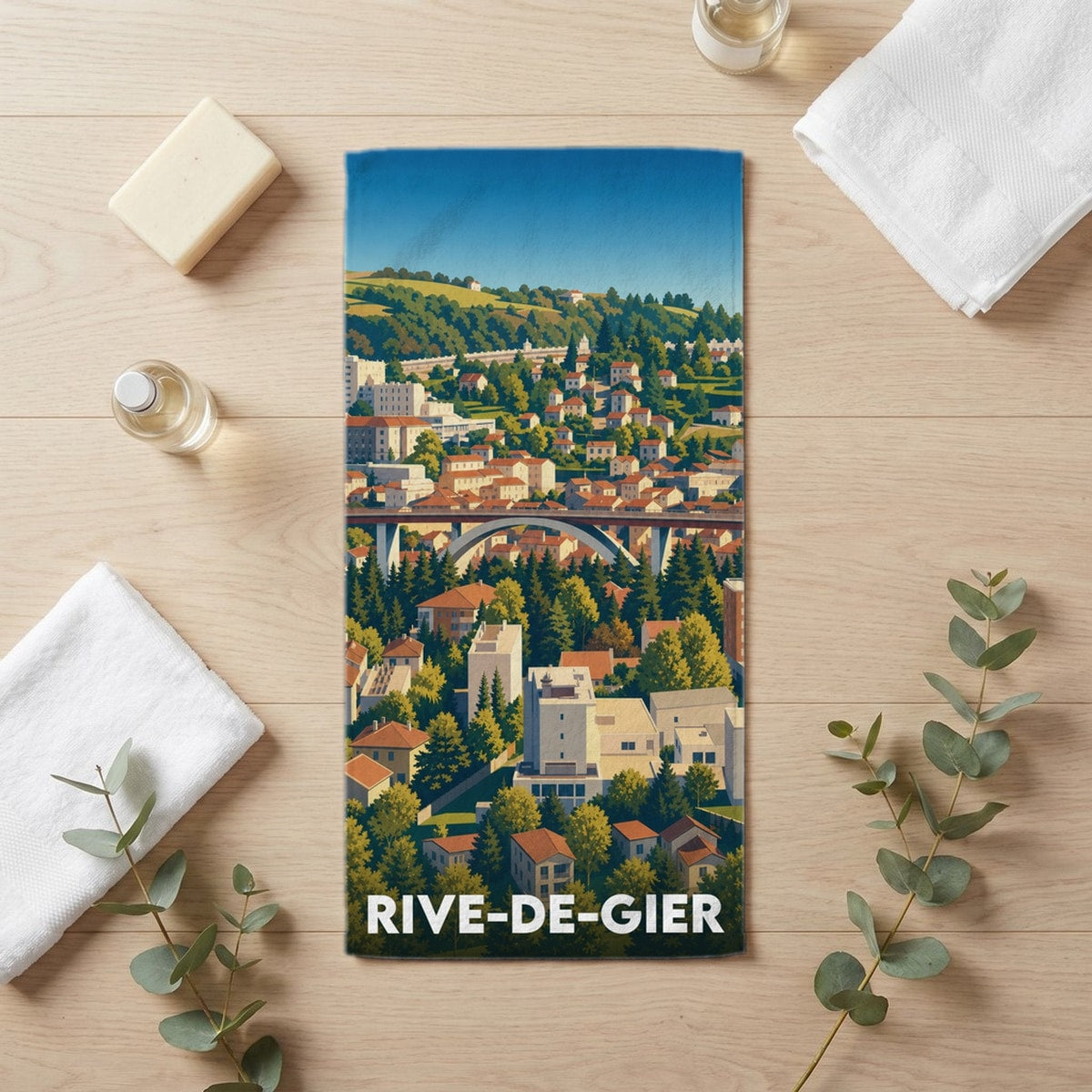 Serviette de bain 30 cm x 60 cm souvenir de Rive-de-Gier