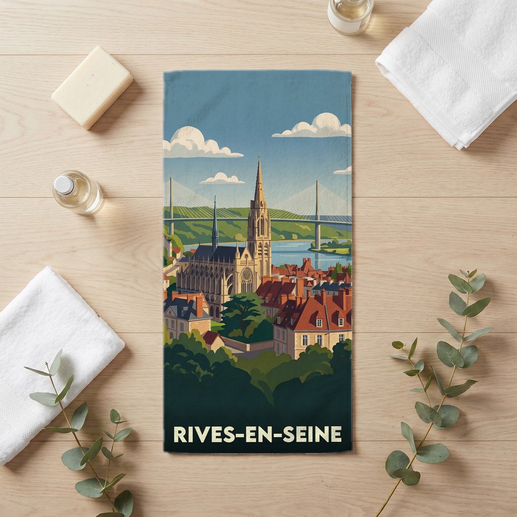 Serviette de bain 30 cm x 60 cm souvenir de Rives-en-Seine