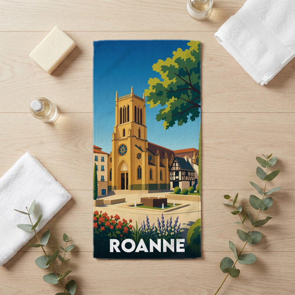 Serviette de bain 30 cm x 60 cm souvenir de Roanne