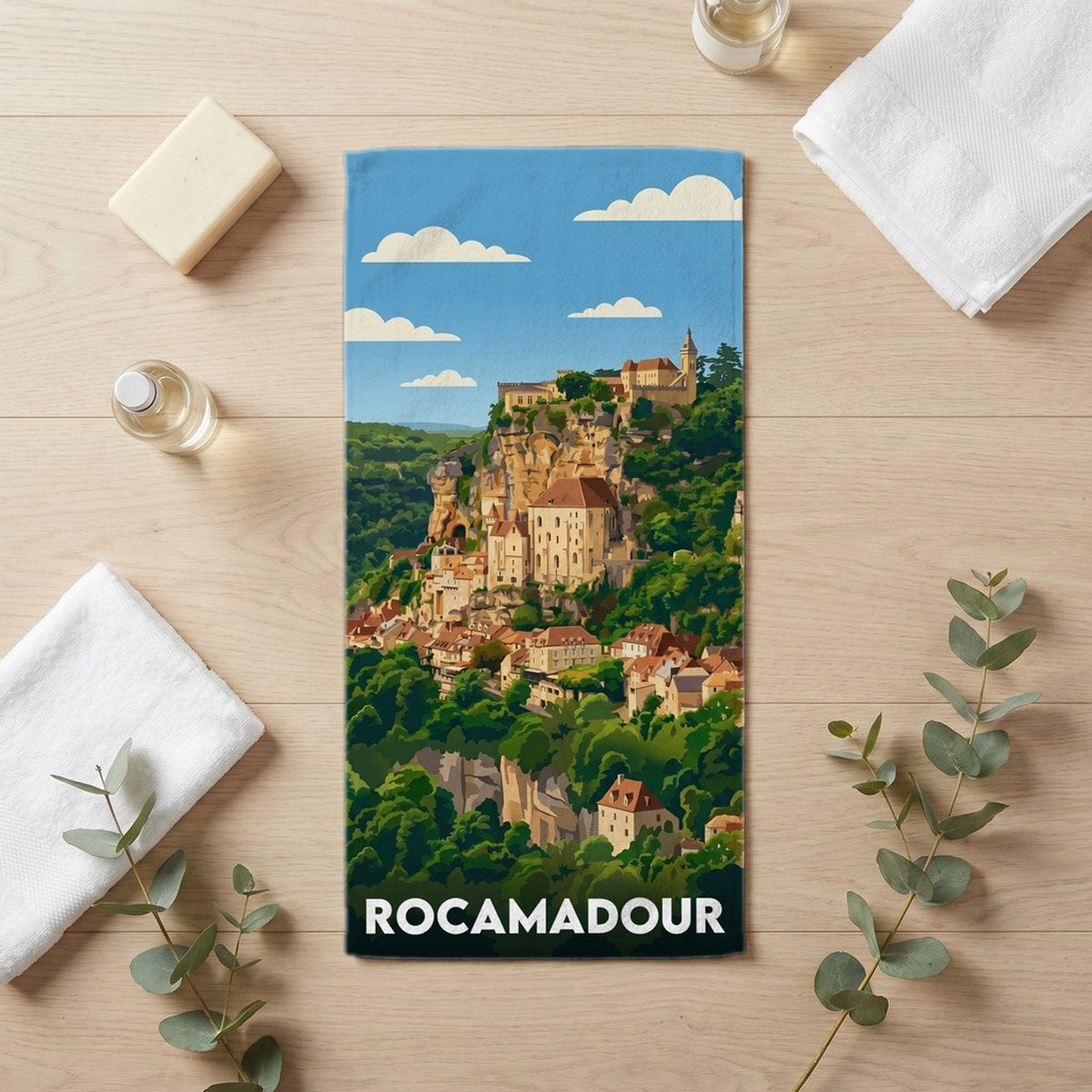 Serviette de bain 30 cm x 60 cm souvenir de Rocamadour