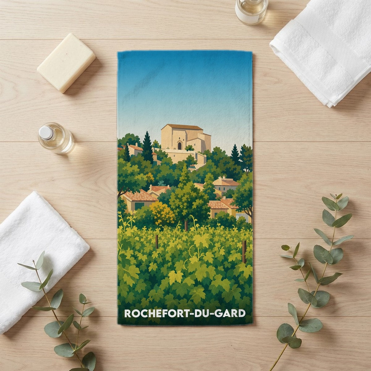 Serviette de bain 30 cm x 60 cm souvenir de Rochefort-du-Gard