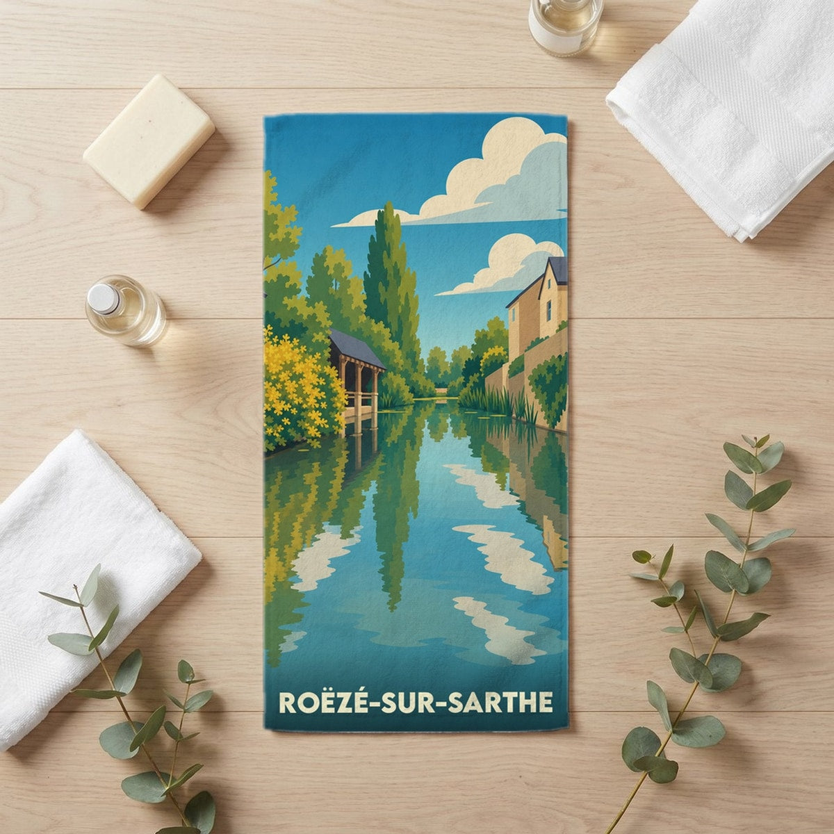 Serviette de bain 30 cm x 60 cm souvenir de Roëzé-sur-Sarthe