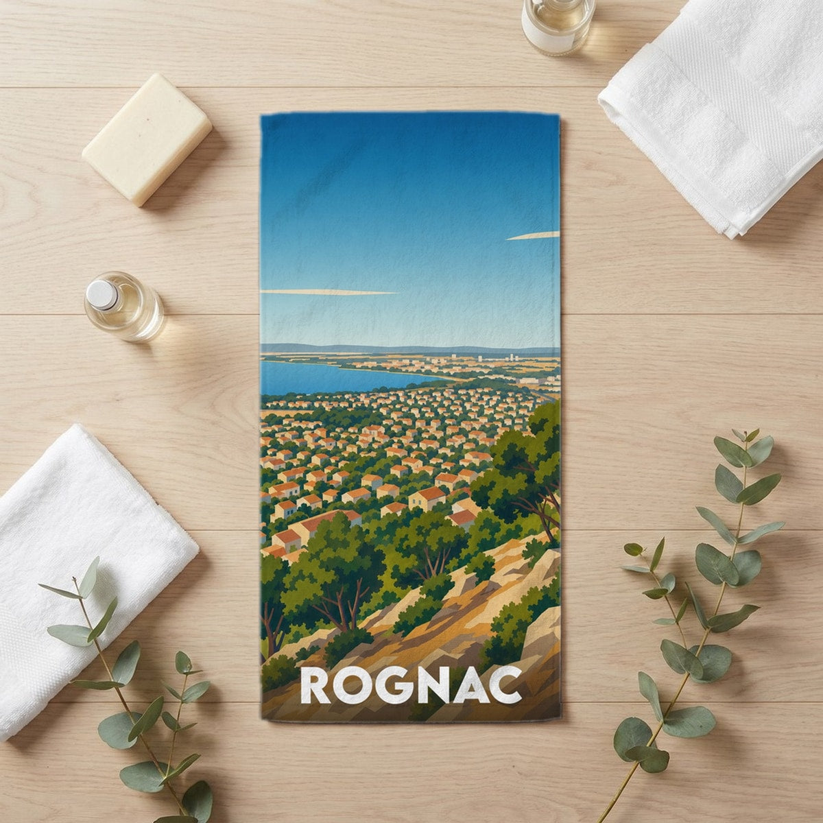 Serviette de bain 30 cm x 60 cm souvenir de Rognac