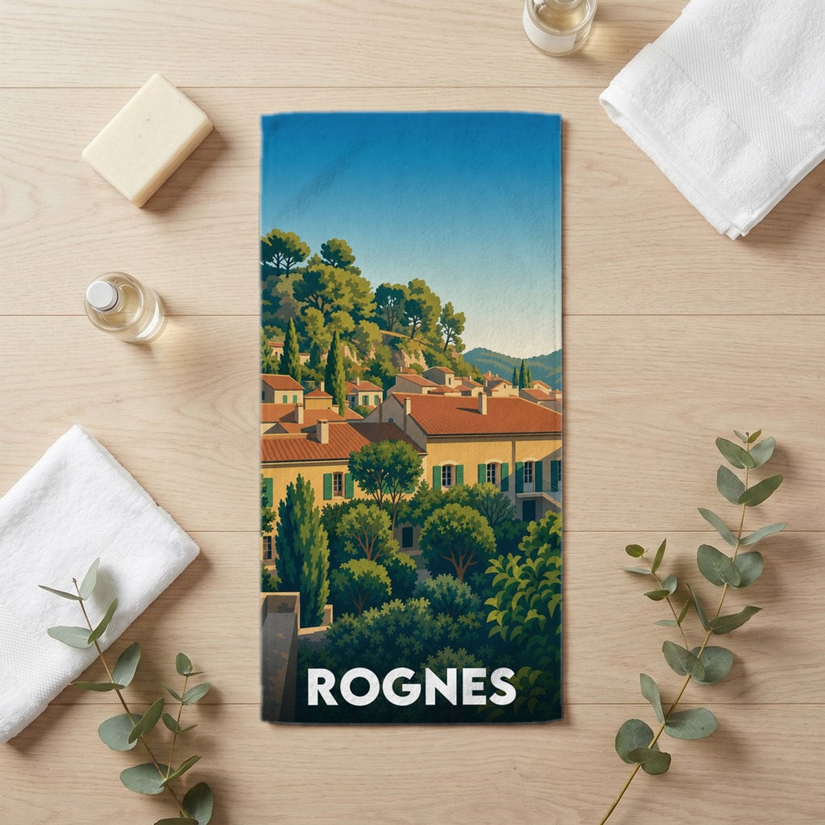 Serviette de bain 30 cm x 60 cm souvenir de Rognes