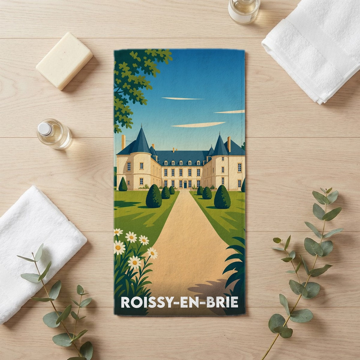 Serviette de bain 30 cm x 60 cm souvenir de Roissy-en-Brie