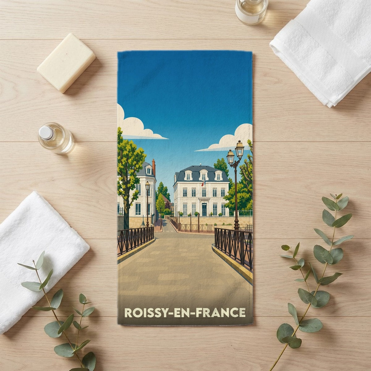 Serviette de bain 30 cm x 60 cm souvenir de Roissy-en-France