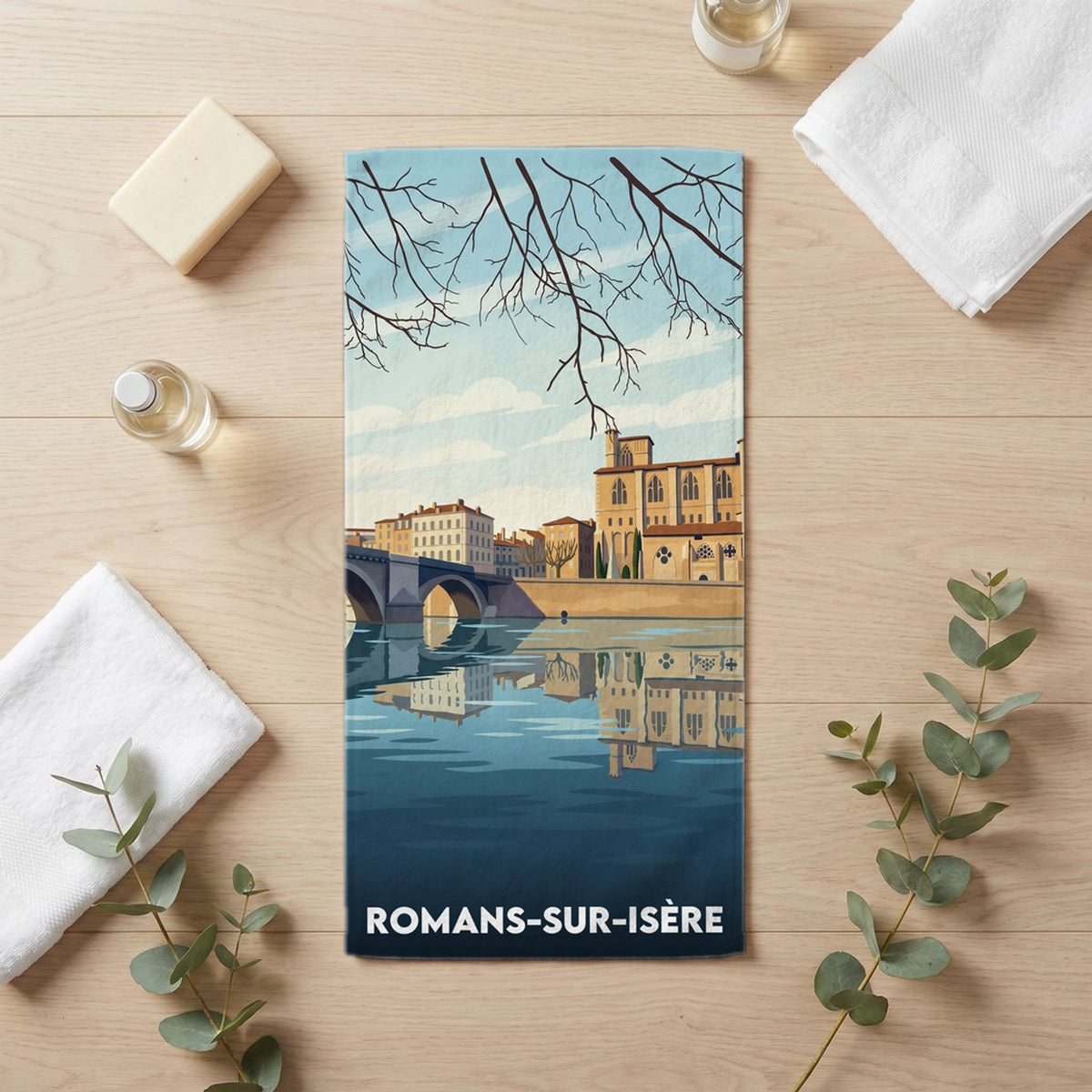 Serviette de bain 30 cm x 60 cm souvenir de Romans-sur-Isère