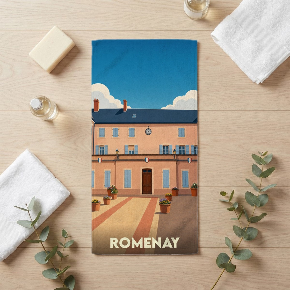 Serviette de bain 30 cm x 60 cm souvenir de Romenay