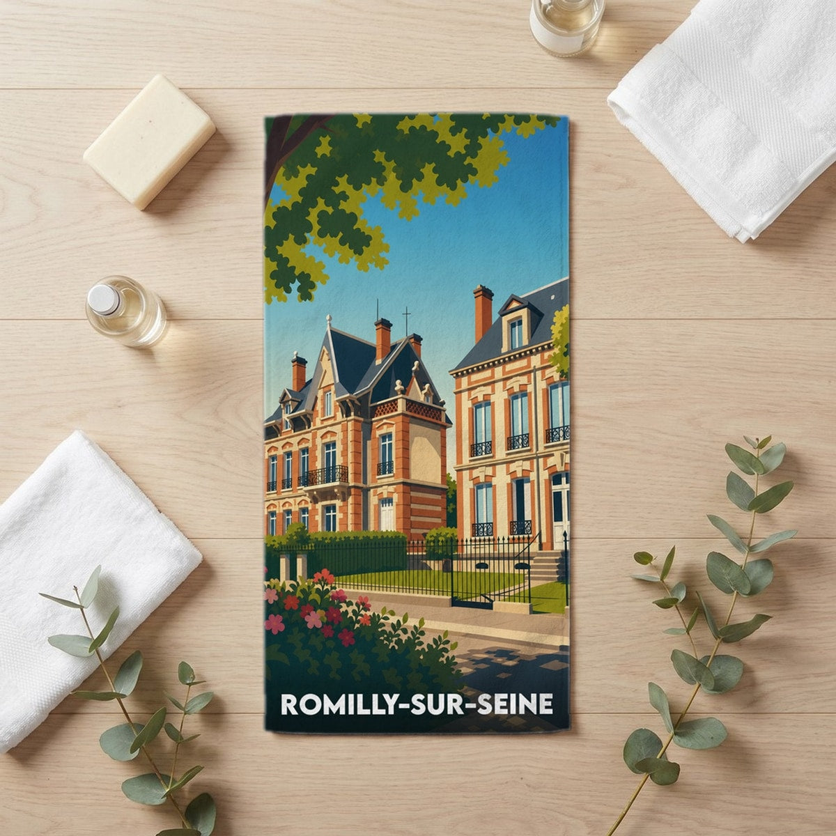 Serviette de bain 30 cm x 60 cm souvenir de Romilly-sur-Seine